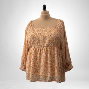 POLAGRAM Puff Sleeve Smocked Peplum Lined Top Plus, NWT! Size 3XL